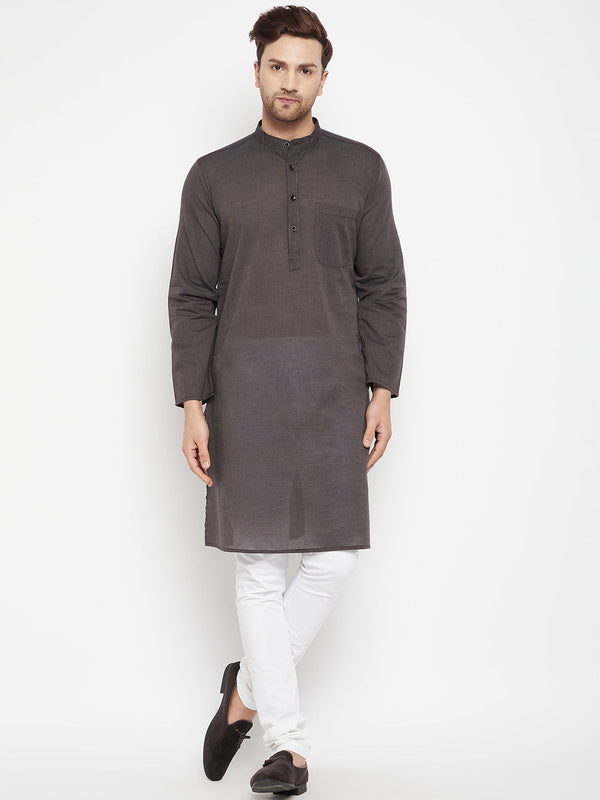 Men's Brown Color Long Kurta with Band Collar - Even Apparels