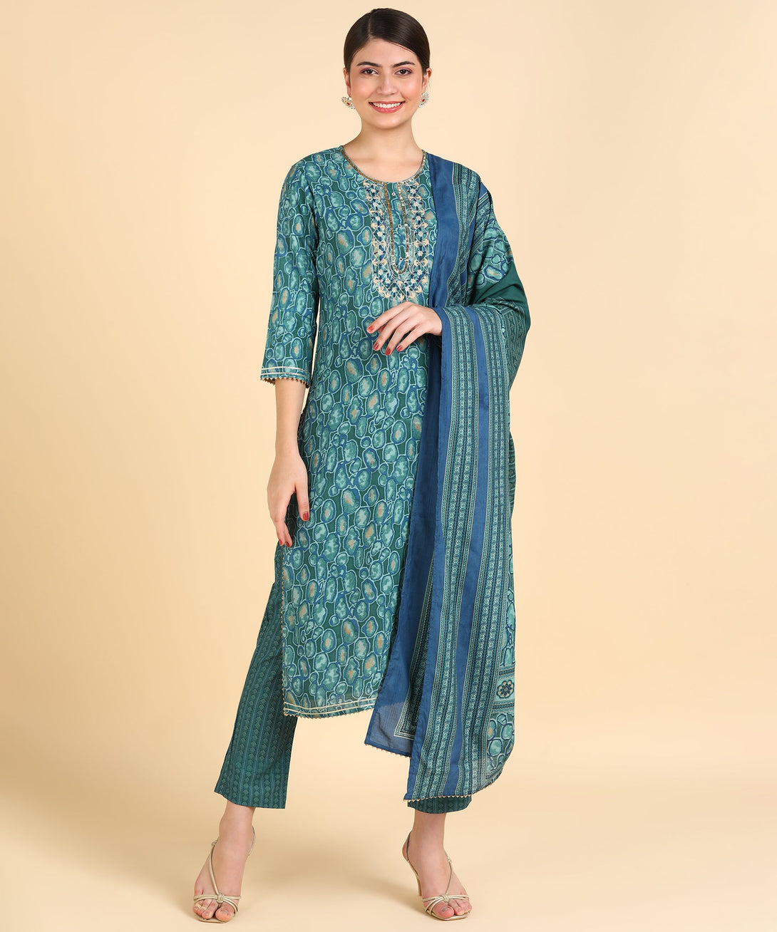 Women's Rayon Self-Design Green Kurta Set - Maaesa