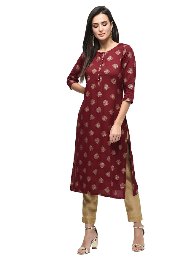 Women Maroon Printed Kurta by Myshka (1 Pc Set)