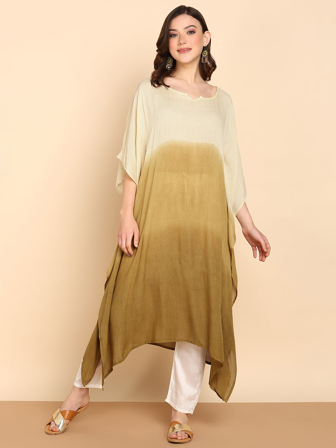 Women's Mustard Crepe Kaftan - Maaesa