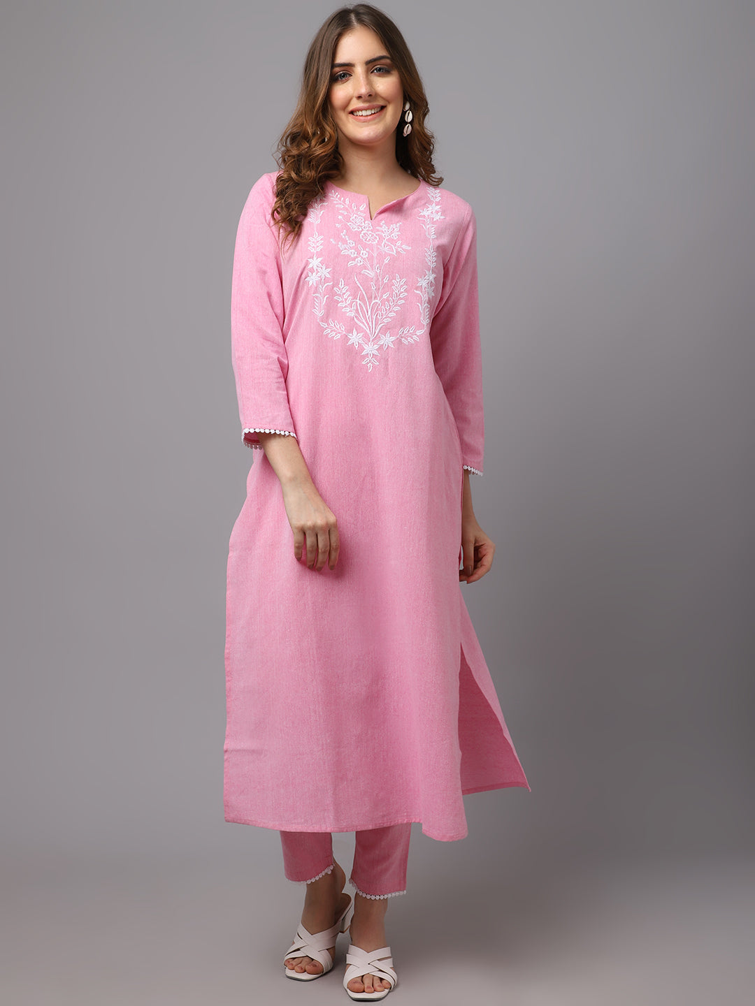 Women's Pastle Pink Embroidered Kurta Set - Noz2Toz