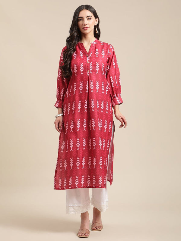 Women's Rust Ikat Printed Kurta With Puffed Sleeves - Varanga