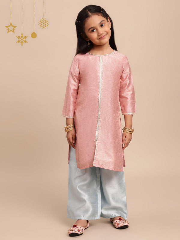 Pink Poly Silk Girls Kurta Set