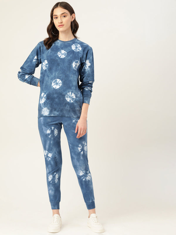 Women's Bandhej Blue Tie Dye Sweatshirt With Joggers - Maaesa