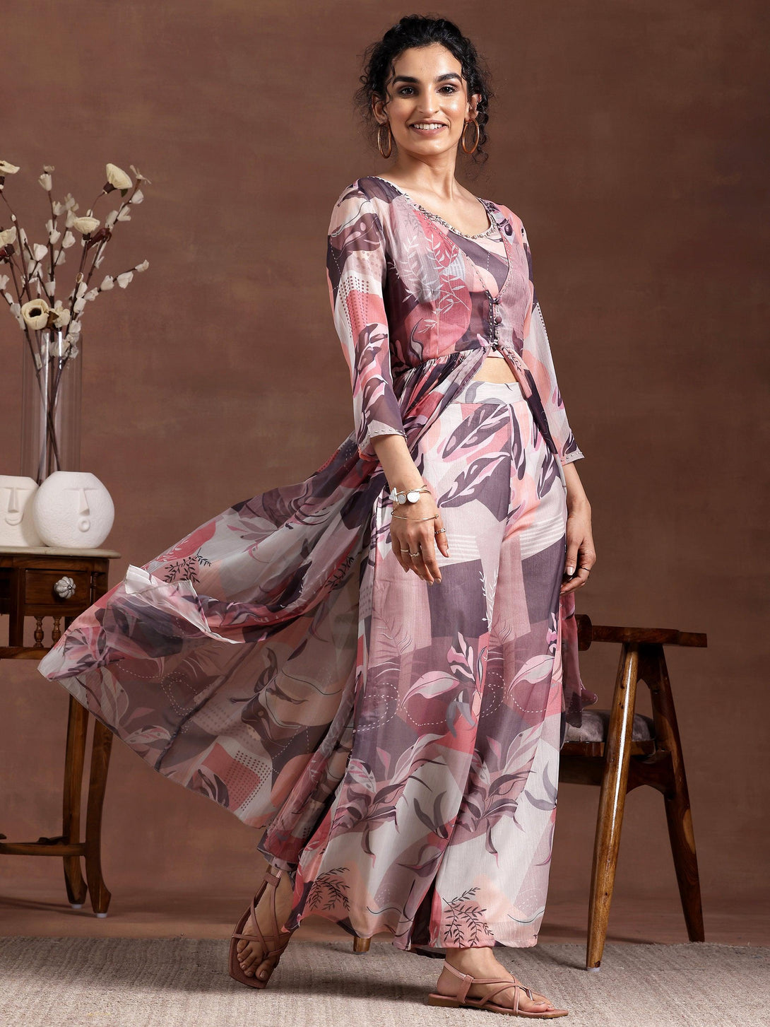 Grey Printed Chiffon Co-Ords - Jashvi