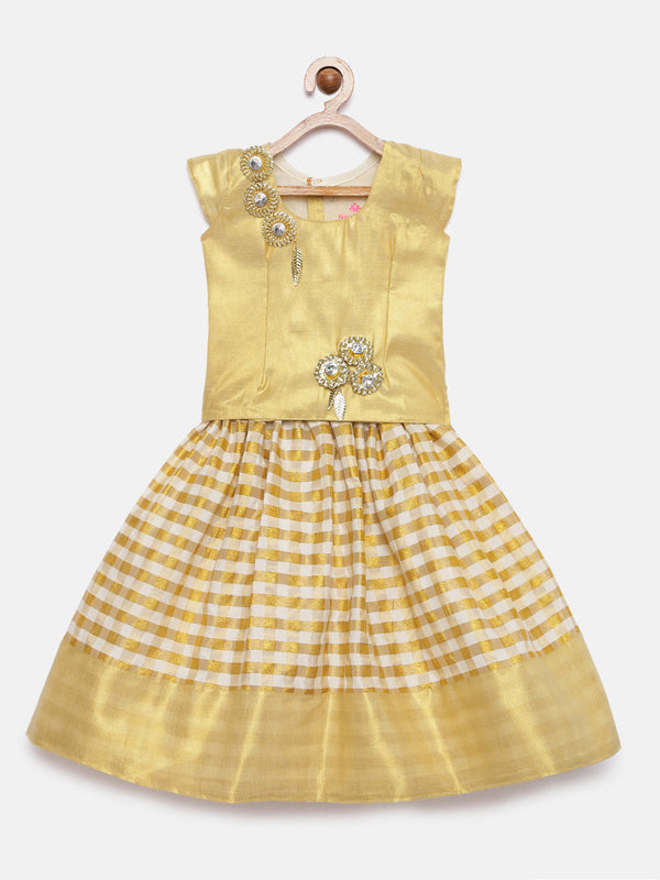 Girl's Gold Color Kerala Cotton Frock - Kanakadara Kids