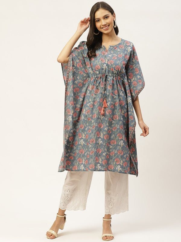 Women's Cotton Blue Kaftan Kurta - Maaesa