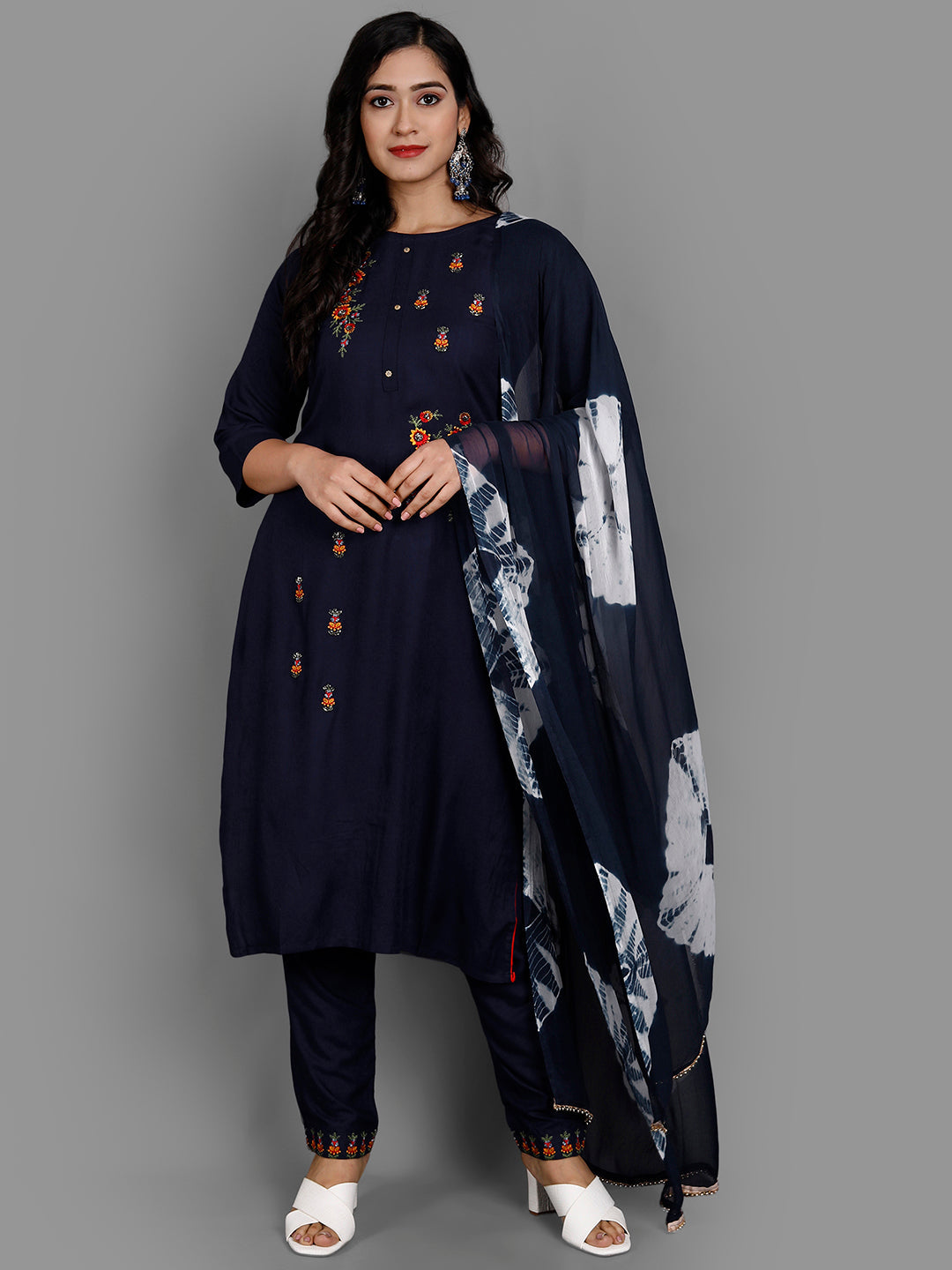 Women's Navy Blue Rayon Kurta Plazzo Set - Noz2Toz