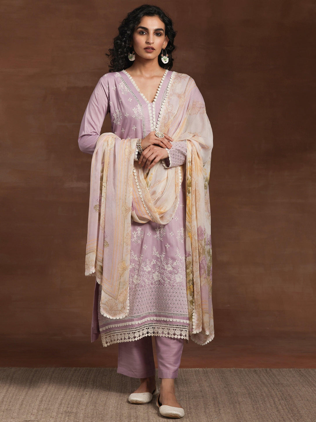 Lilac Embroidered Silk Blend Straight Suit With Dupatta - Jashvi