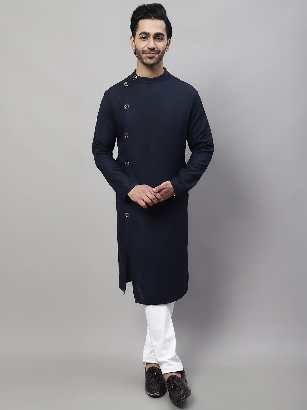 Men's Blue Sherwani Kurta With Asymetrical Cut - Even Apparels