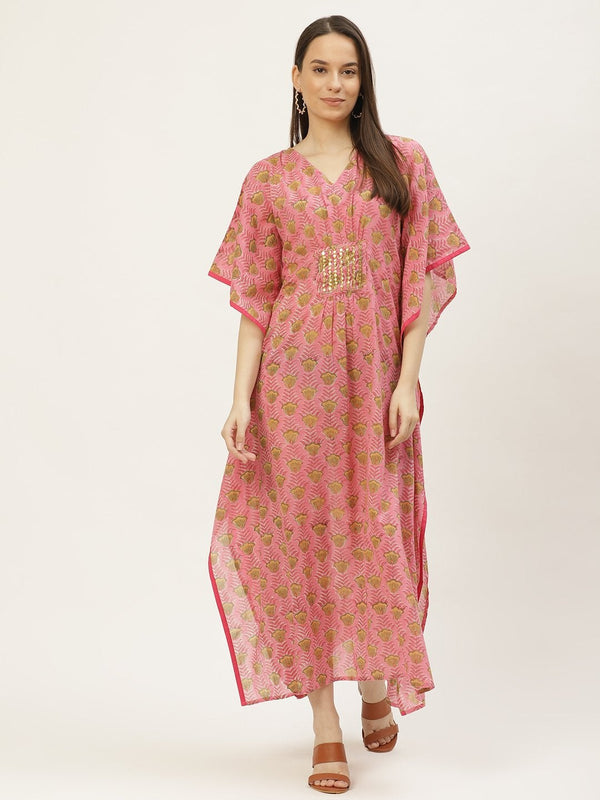 Women's Pink Printed Kaftan Dress (1pc) - Maaesa