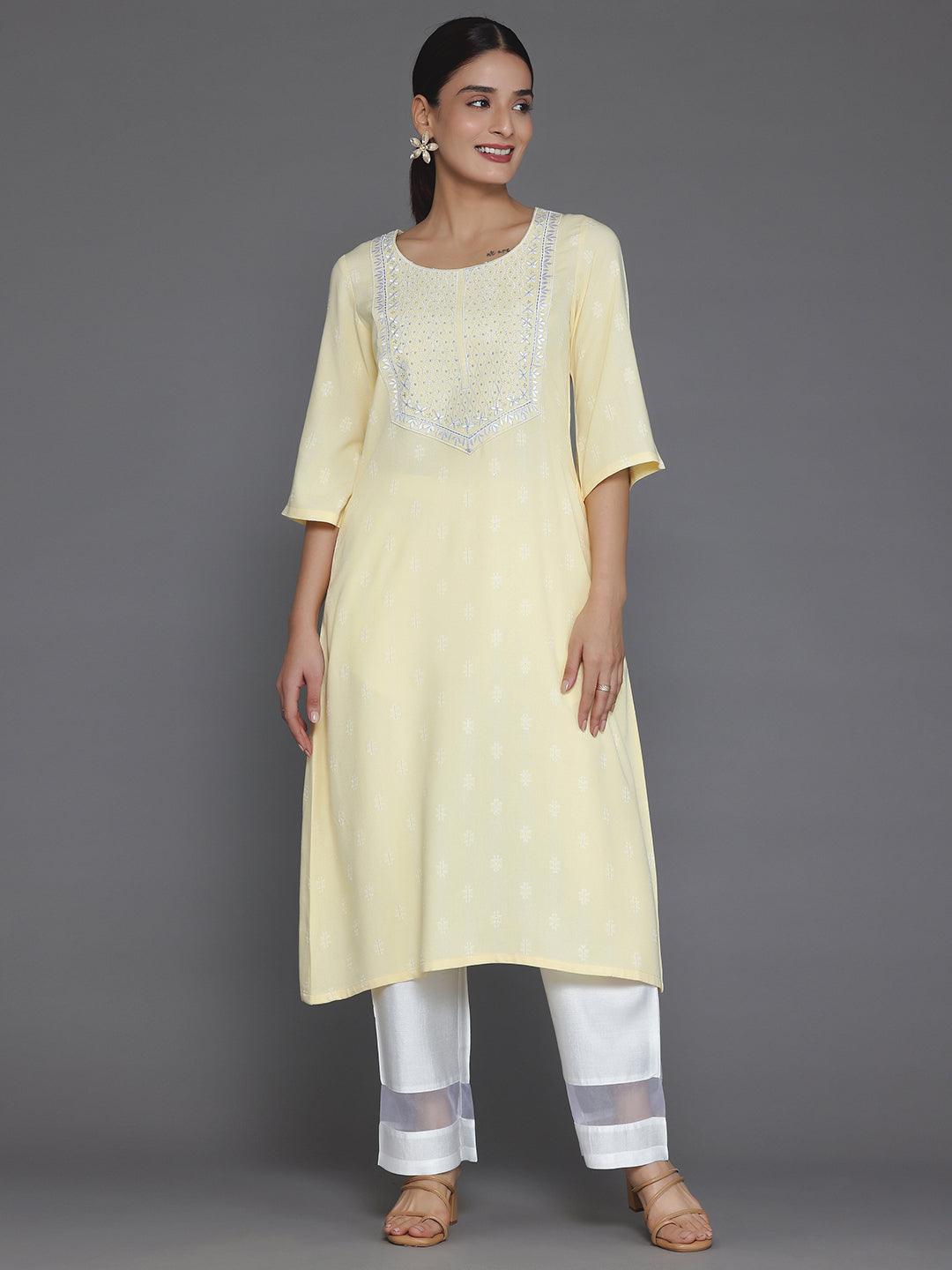 Yellow Woven Design Rayon Straight Kurta - Jashvi