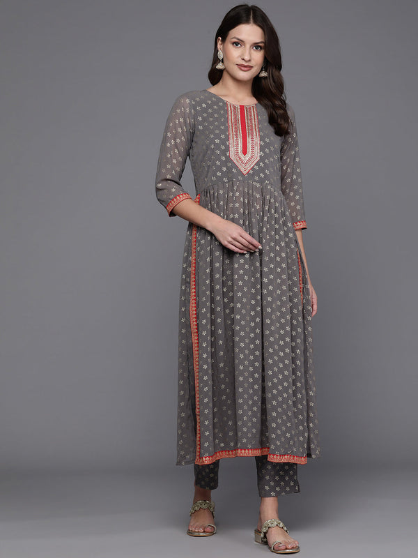 Women Ethnic Motifs Printed Pleated Sequinned Kurta with Trousers