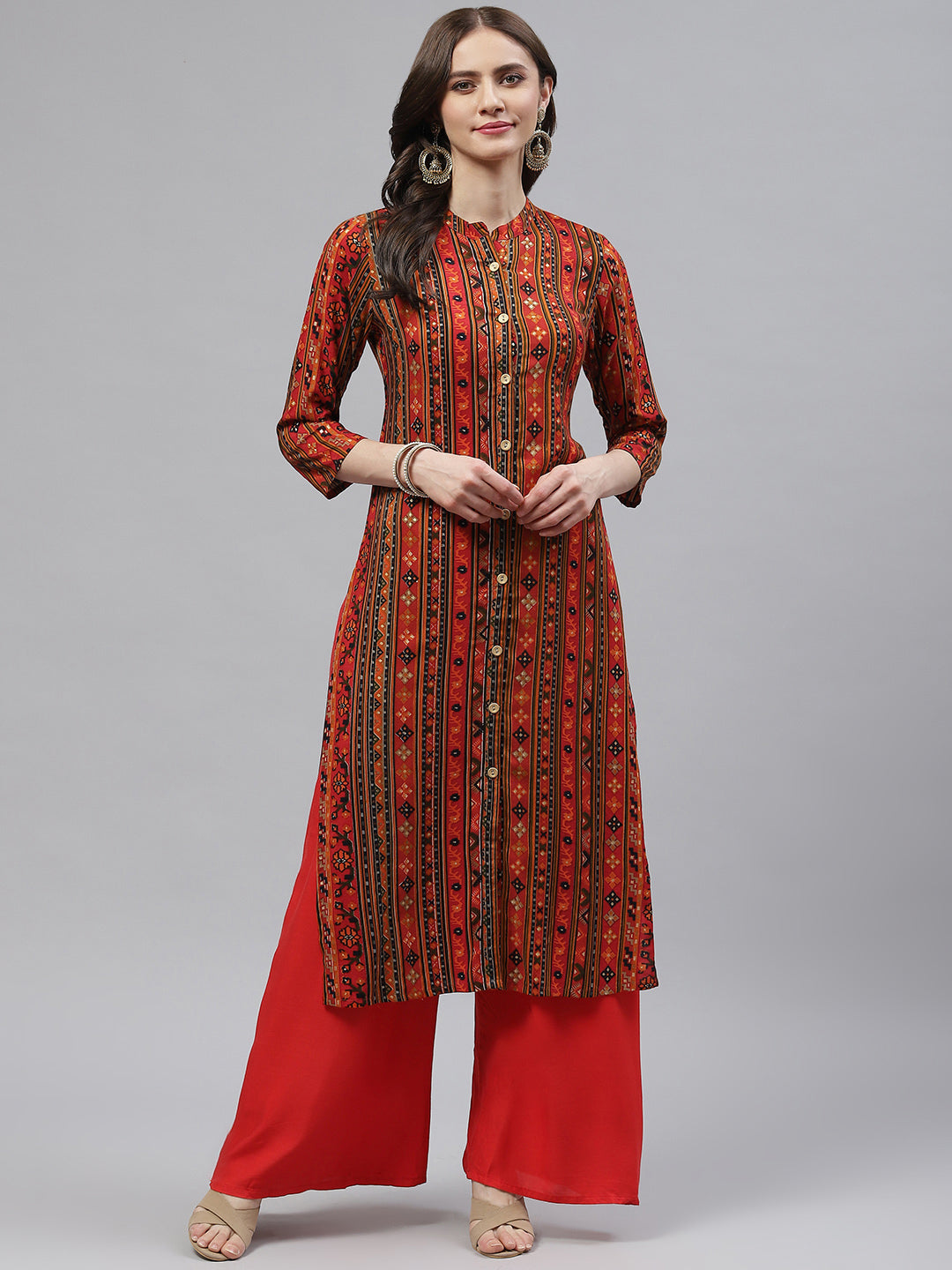 Women's Rayon Straight Kurta (Orange) - Kipek