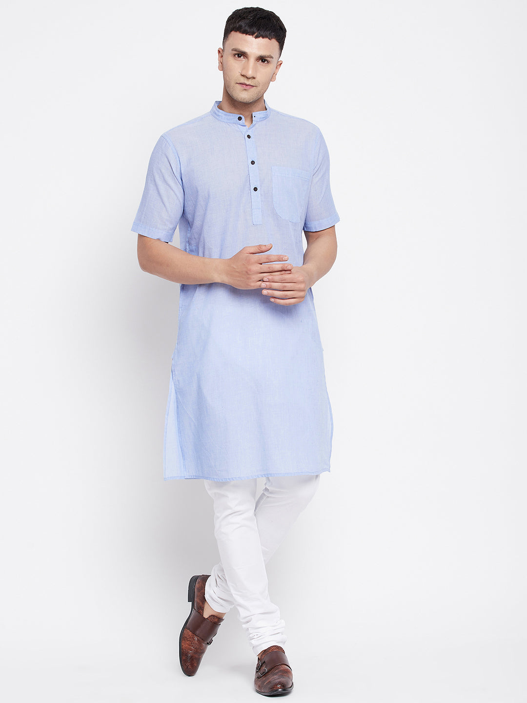 Men's H/S Pure Cotton Kurta With Band Collar - Even Apparels