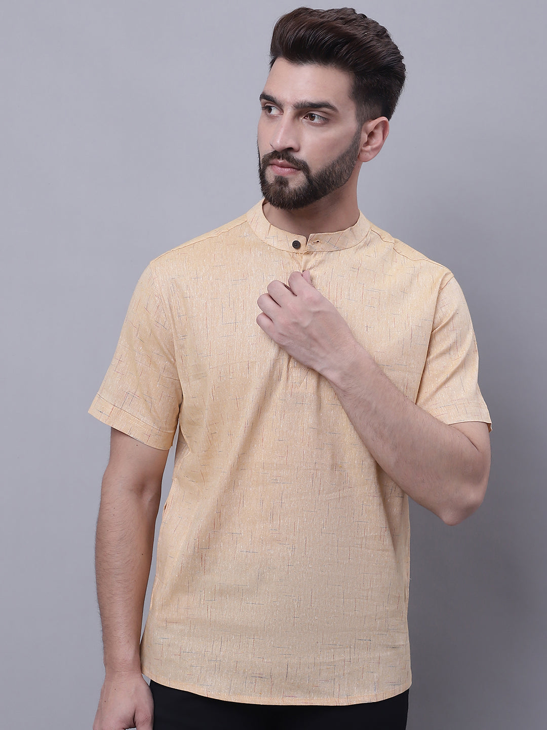 Men's Pure Cotton Short Kurta With Band Collar - Even Apparels