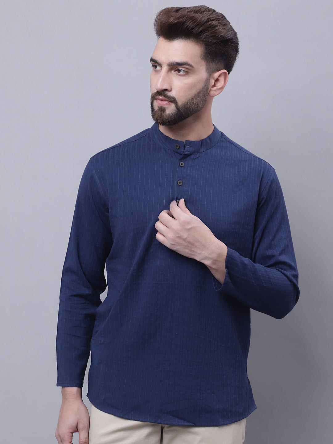 Men's Pure Cotton Short Kurta With Band Collar - Even Apparels