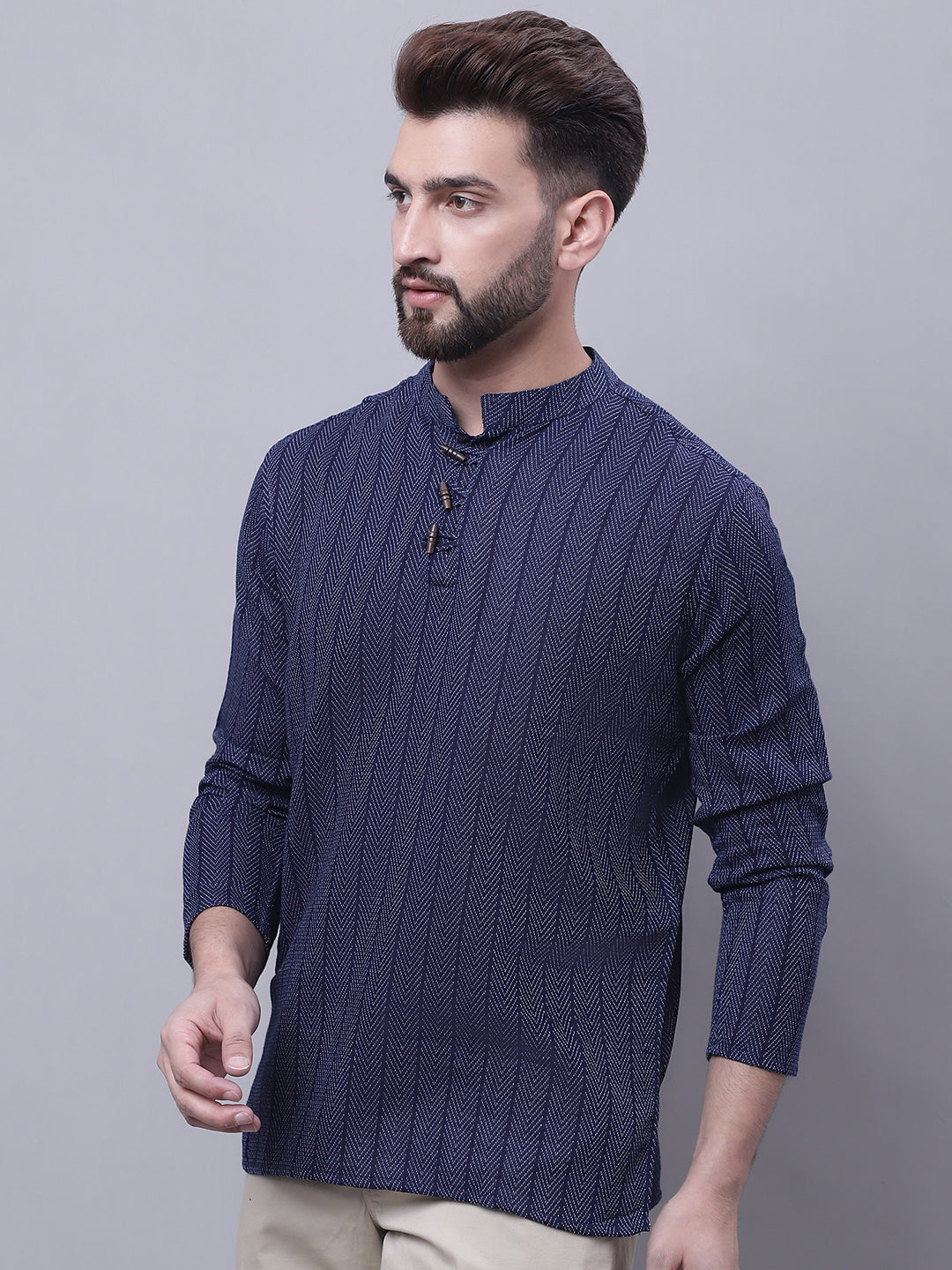 Men's Pure Cotton Short Kurta With Band Collar - Even Apparels