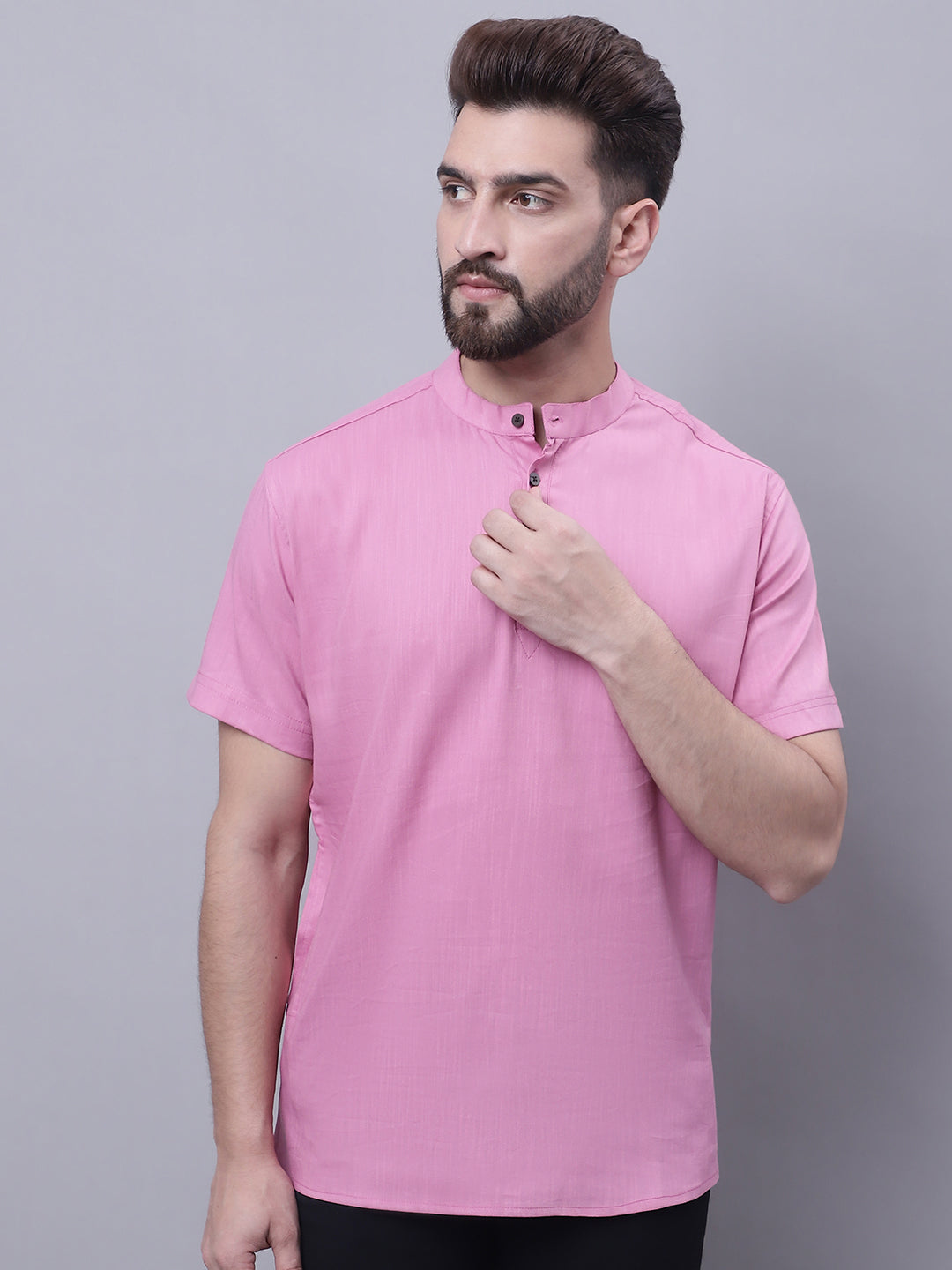 Men's Pure Cotton Short Kurta With Band Collar - Even Apparels