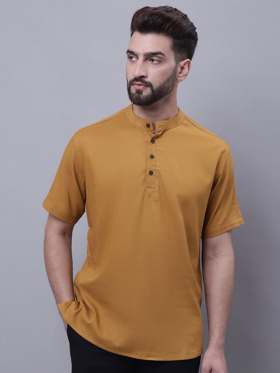 Men's Pure Cotton Short Kurta With Band Collar - Even Apparels