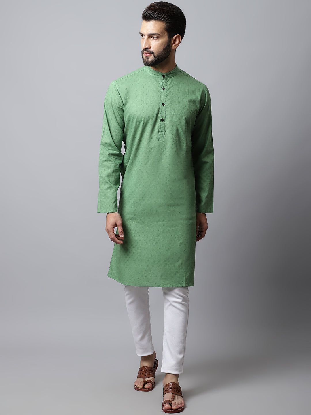 Men's Solid Kurta With Band Collar - Even Apparels