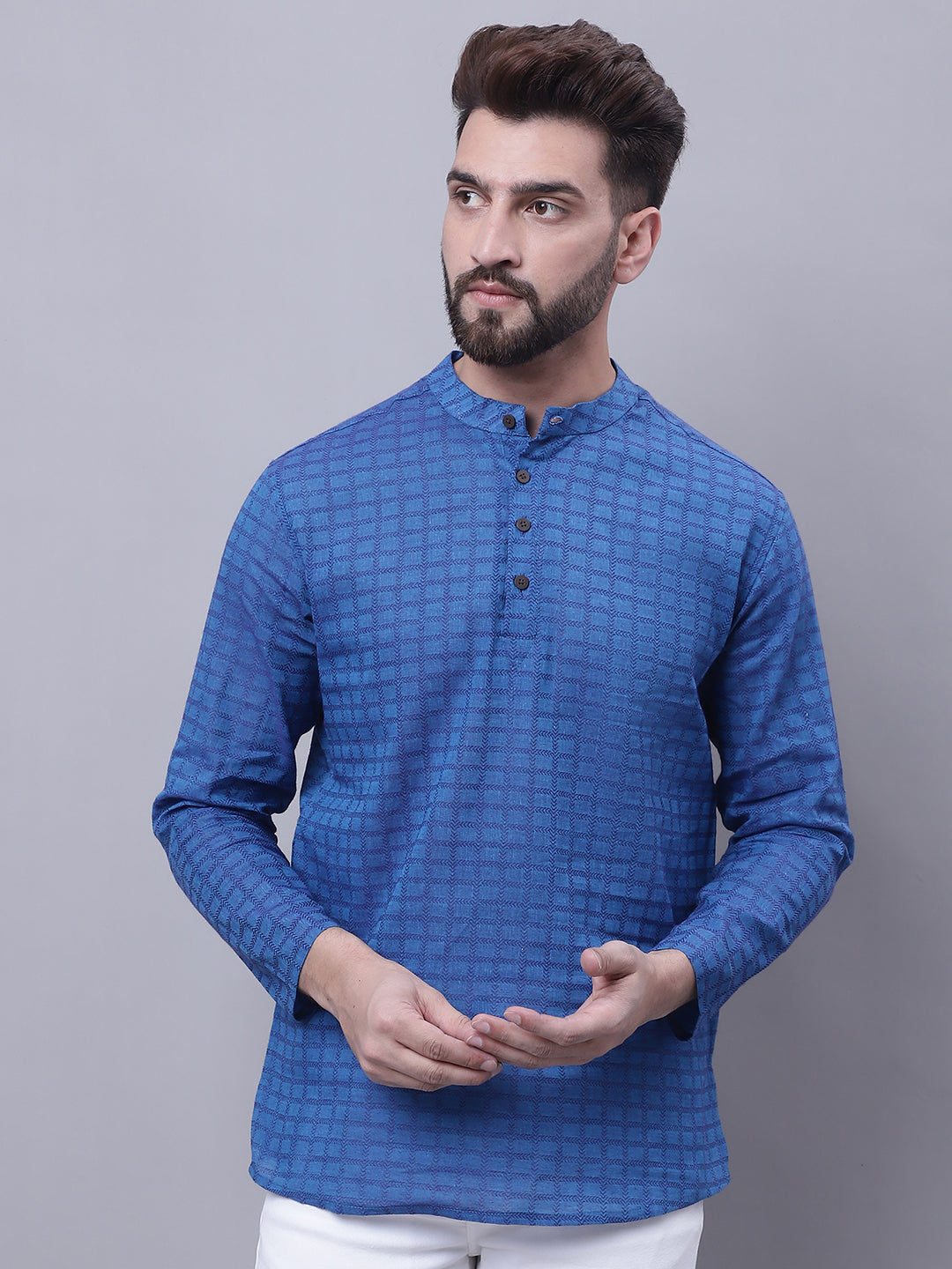 Men's Pure Cotton Short Kurta With Band Collar - Even Apparels