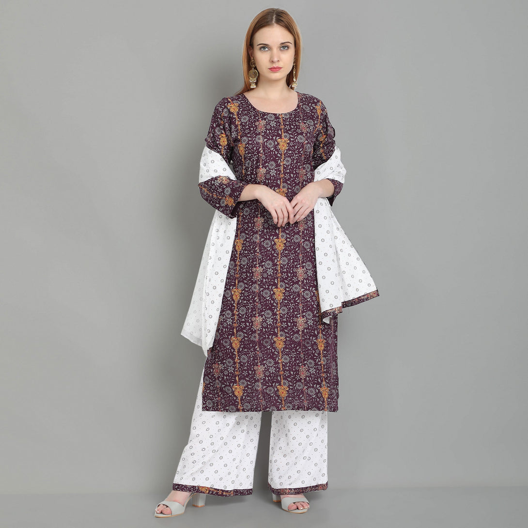 Women's Wine Rayon Kurta And Sharara Set - Noz2Toz