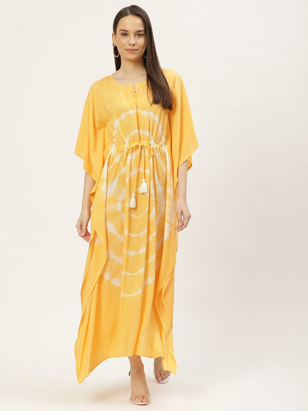 Women's Mustard Tie-Dye Kaftan Dress (1pc) - Maaesa