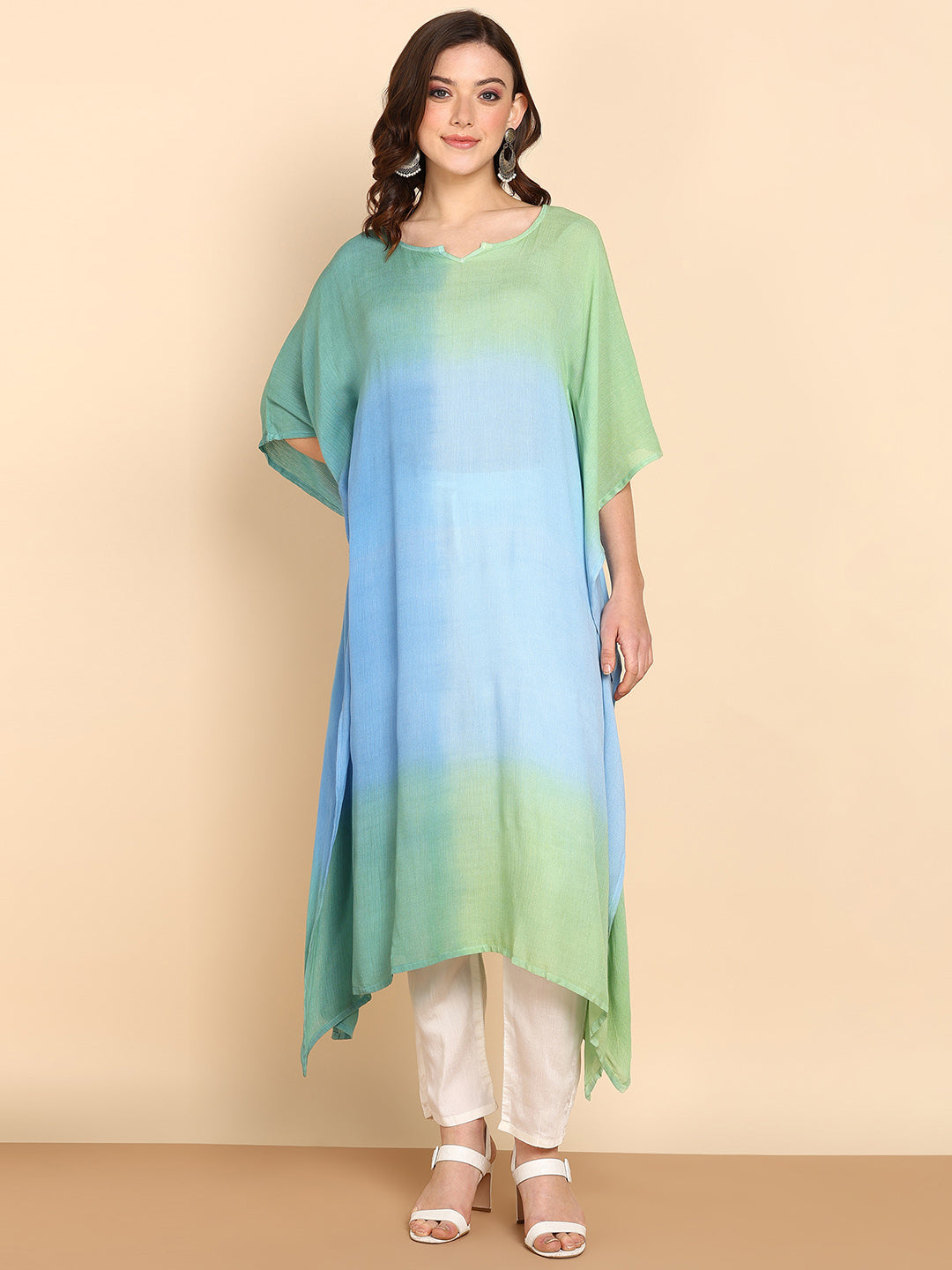 Women's Green Crepe Kaftan - Maaesa