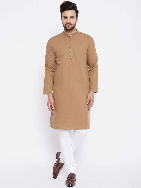 Men's Pure Cotton Beige Kurta - Even Apparels