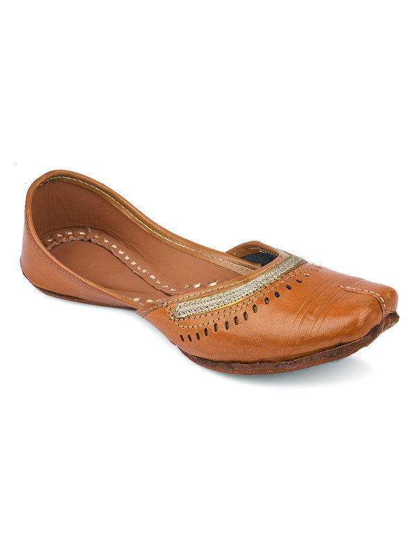 Women's Brown Leather Embroidered Indian Handcrafted Ethnic Footwear - Desi Colour