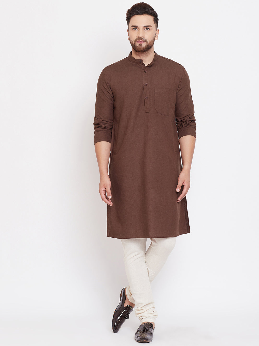 Men's Solid Kurta With Band Collar - Even Apparels