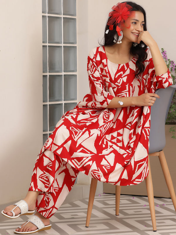 Red Printed Rayon Co-Ords