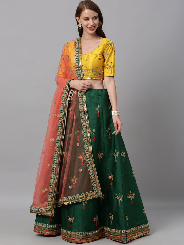 Women's Green Art Silk  Coding And Stone Work Lehenga Choli - Royal Dwells