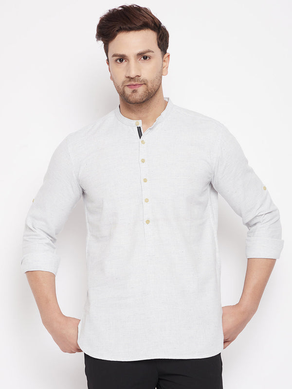 Men's Cream Color Short Kurta with Band Collar - Even Apparels