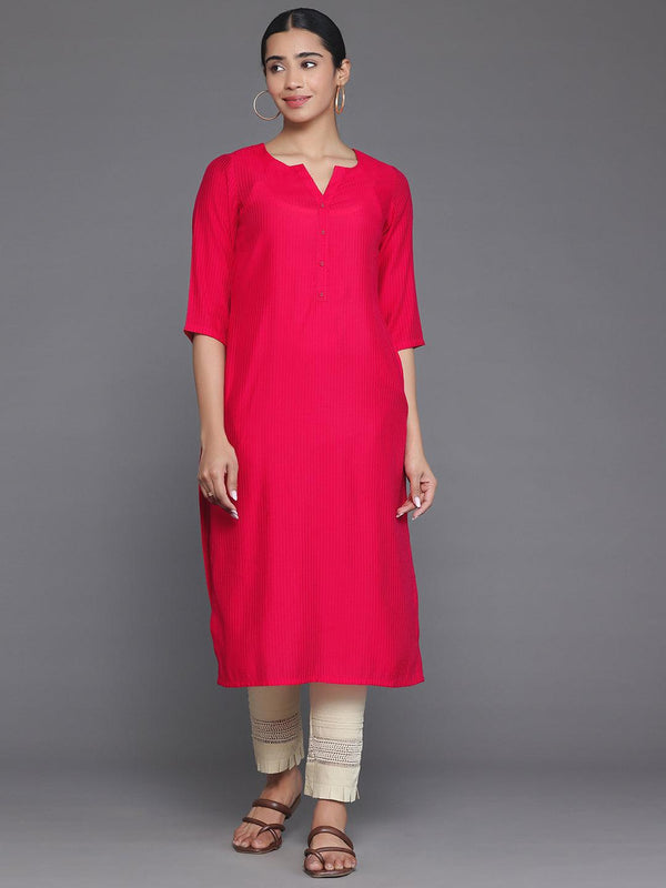 Red Woven Design Silk Straight Kurta