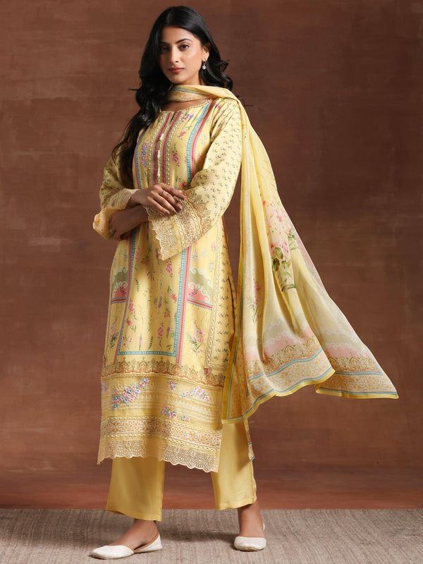 Yellow Printed Silk Blend Straight Suit With Dupatta - Jashvi