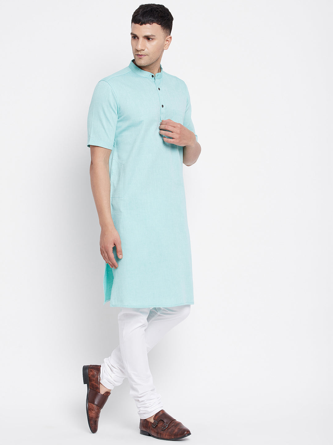 Men's H/S Pure Cotton Kurta With Band Collar - Even Apparels