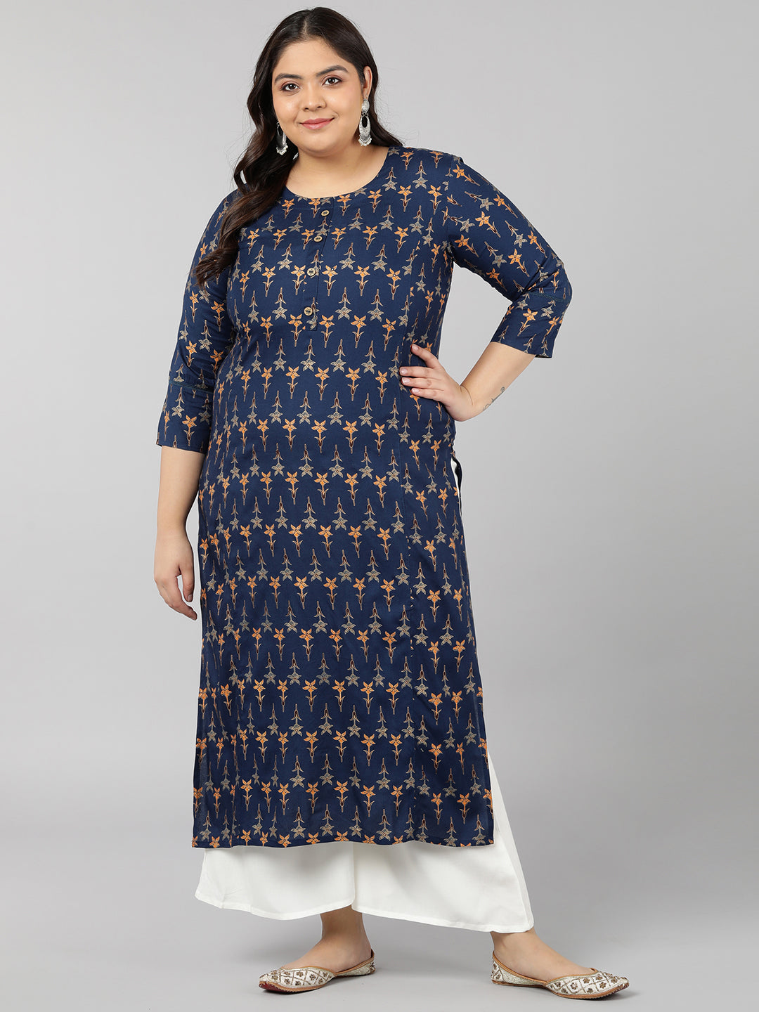 Women's Rayon Floral Print Straight Kurta (Teal) - Kipek