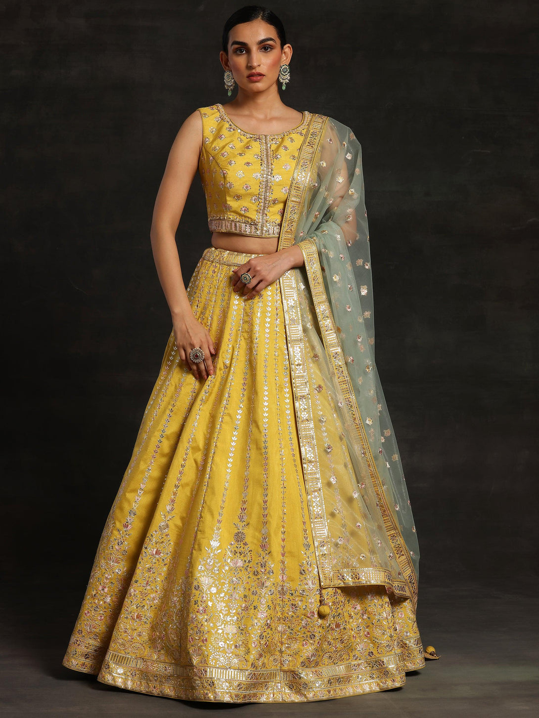 Jashvi Art Yellow Embroidered Silk Blend Lehenga Set - Jashvi