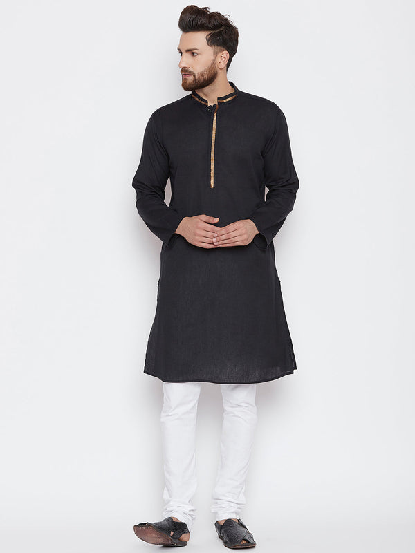 Men's Black Zari Work Kurta  - Even Apparels