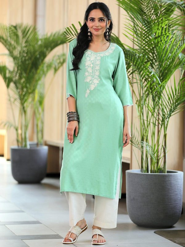 Green Yoke Design Rayon Straight Kurta - Jashvi