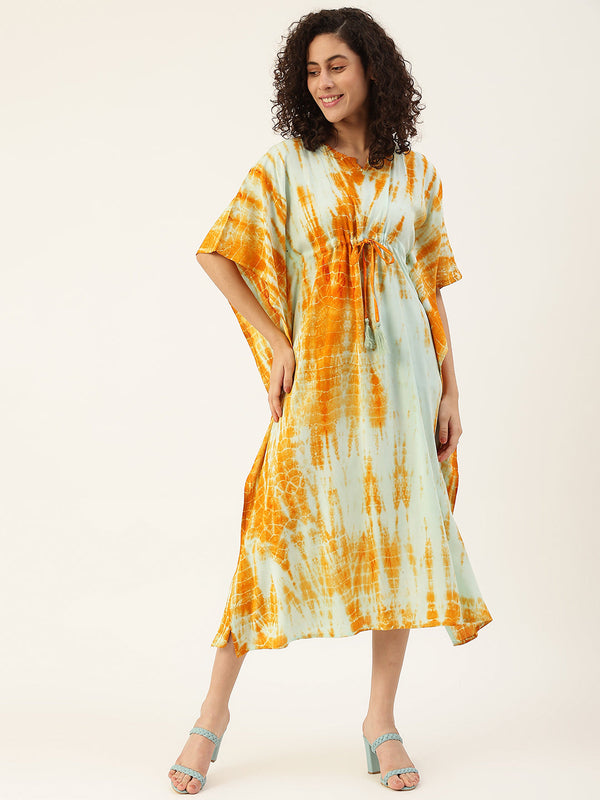 Women's Crumple Tie-dye Rayon Kaftan Dress - Maaesa