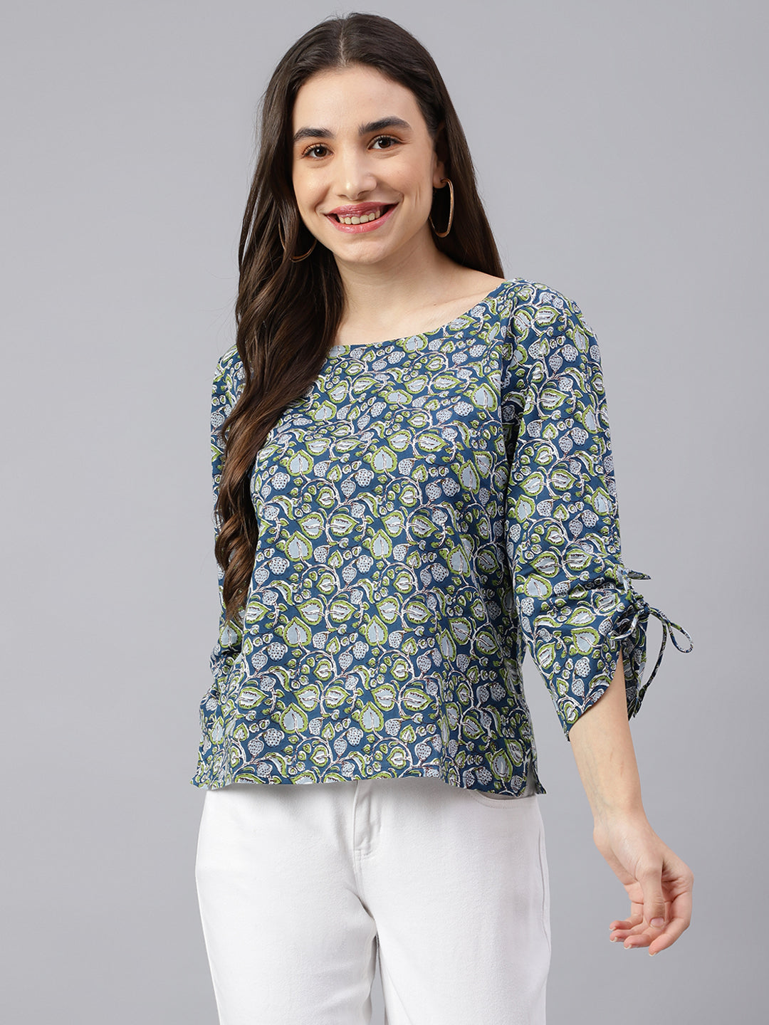 Women's Blue Cotton Top - Deckedup