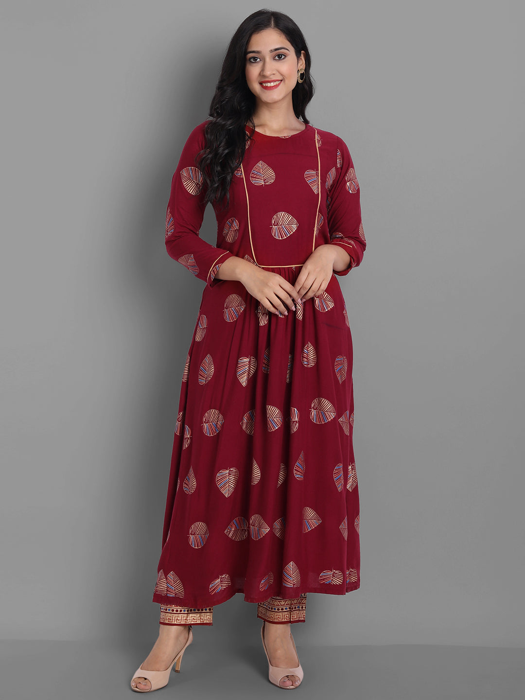 Women's Maroon Rayon Kurta Pant And Set  - Noz2Toz