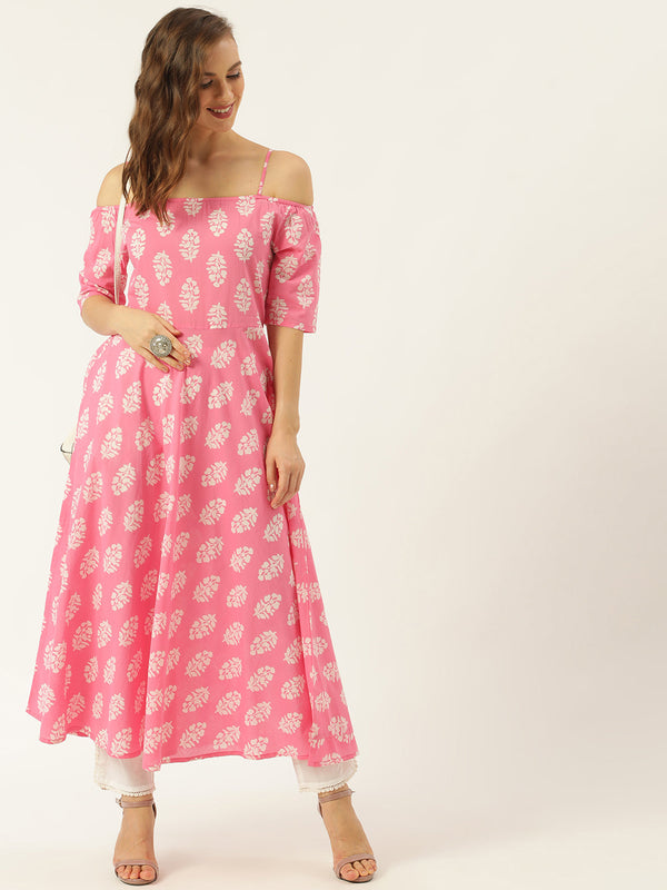 Women's Pink Printed Kurta - Aks