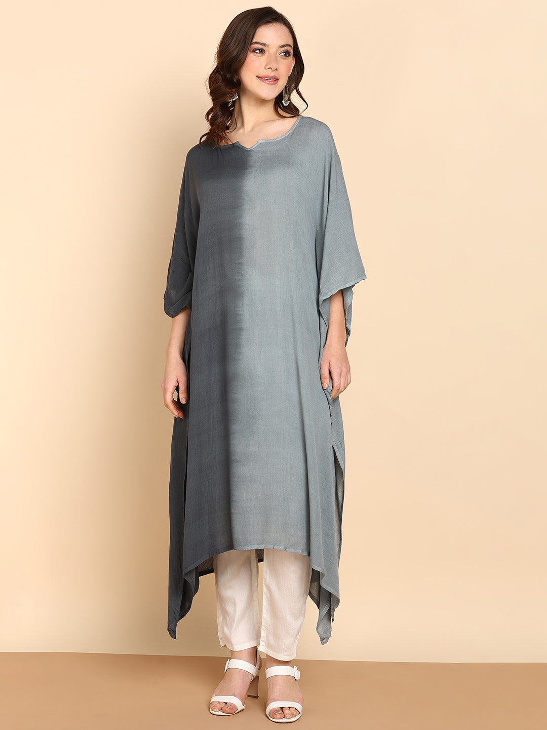 Women's Grey Crepe Kaftan - Maaesa