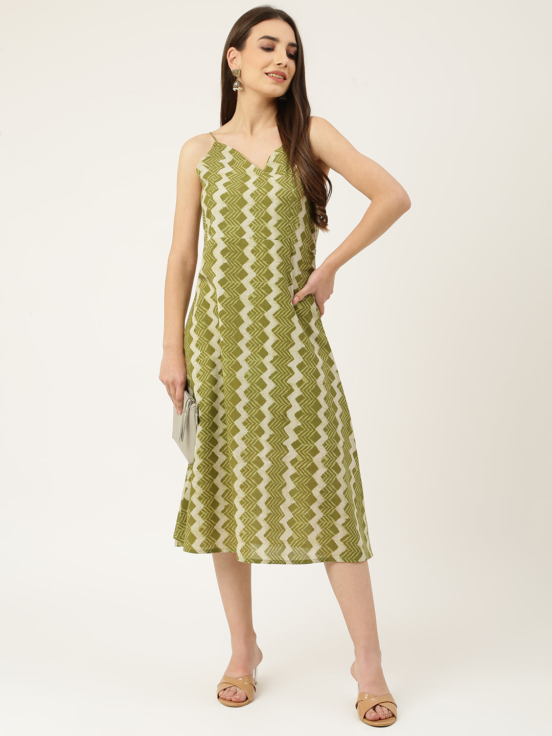 Women's Sage Green Strappy Dress - Deckedup