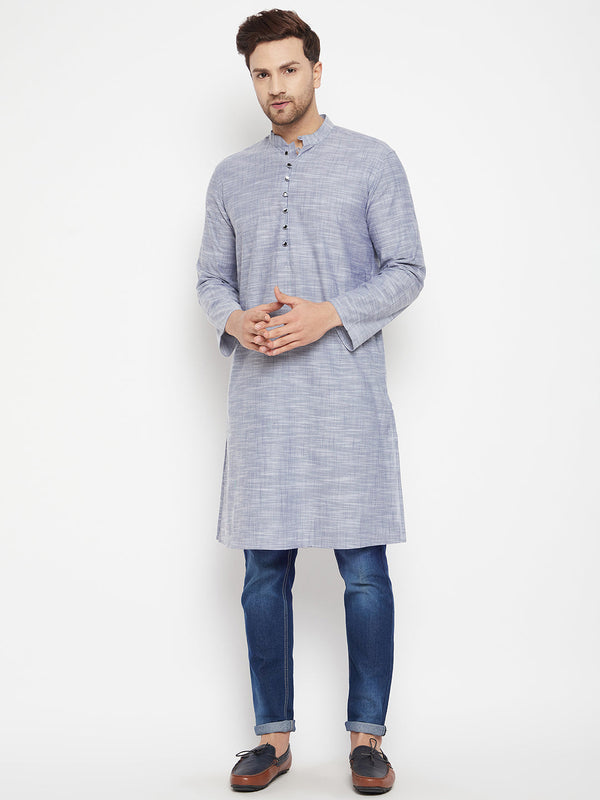 Men's Grey Color Long Kurta with Band Collar - Even Apparels