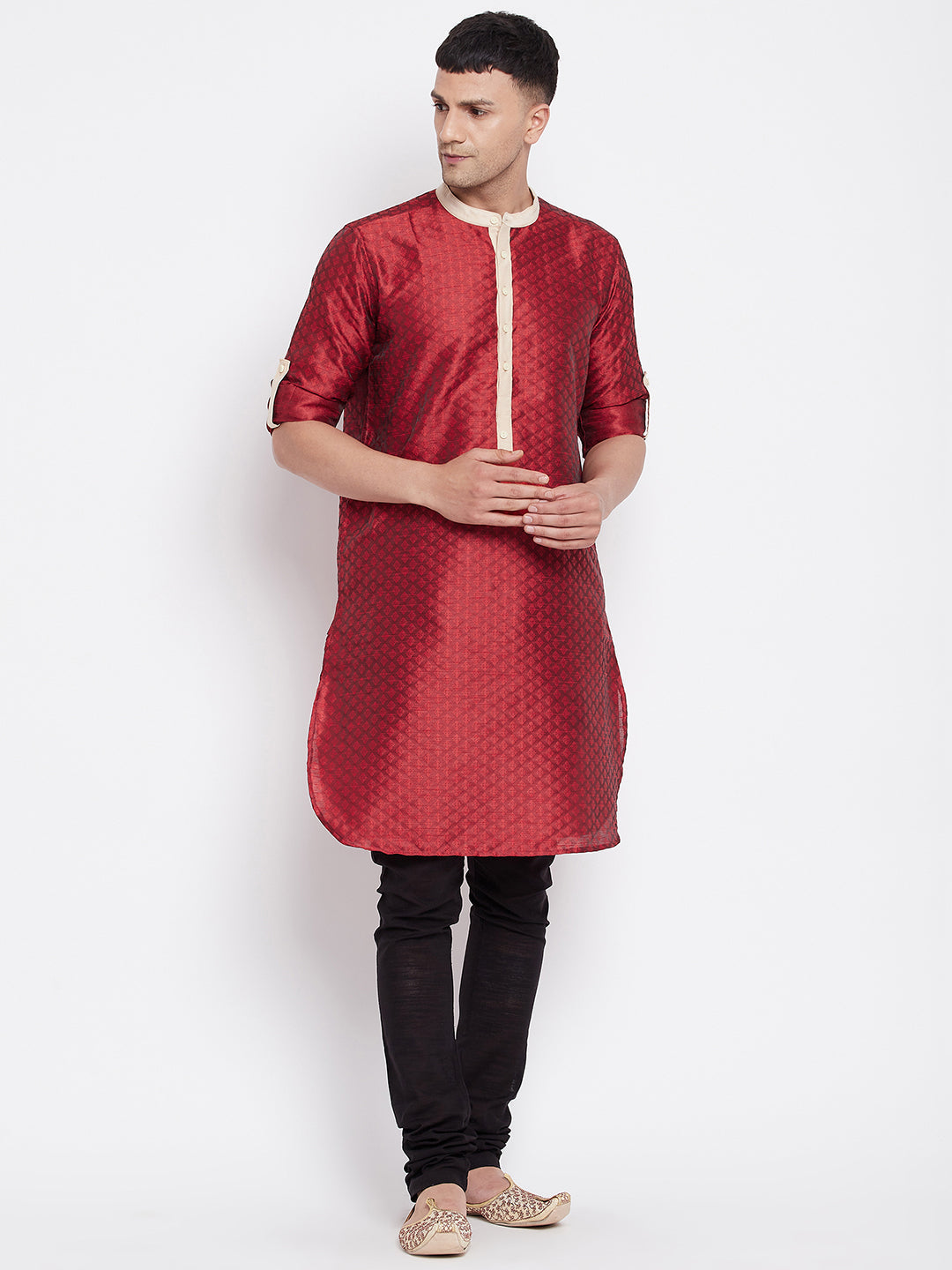 Men's Kurta With Contrast Collar And Placket - Even Apparels